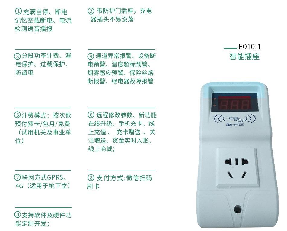 电动车1路智能充电插座产品功能
